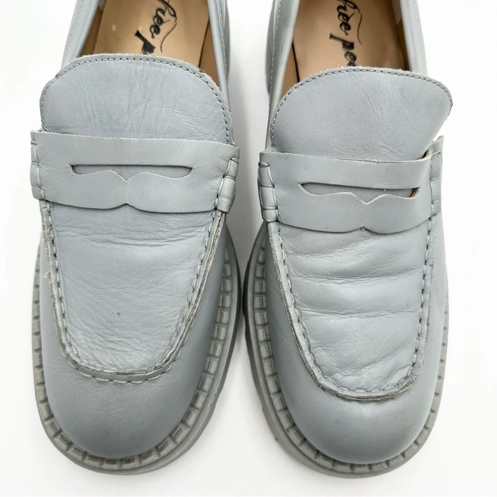 Free People Lyra Loafers Platform Blue Boardwalk Leather Lug Sole